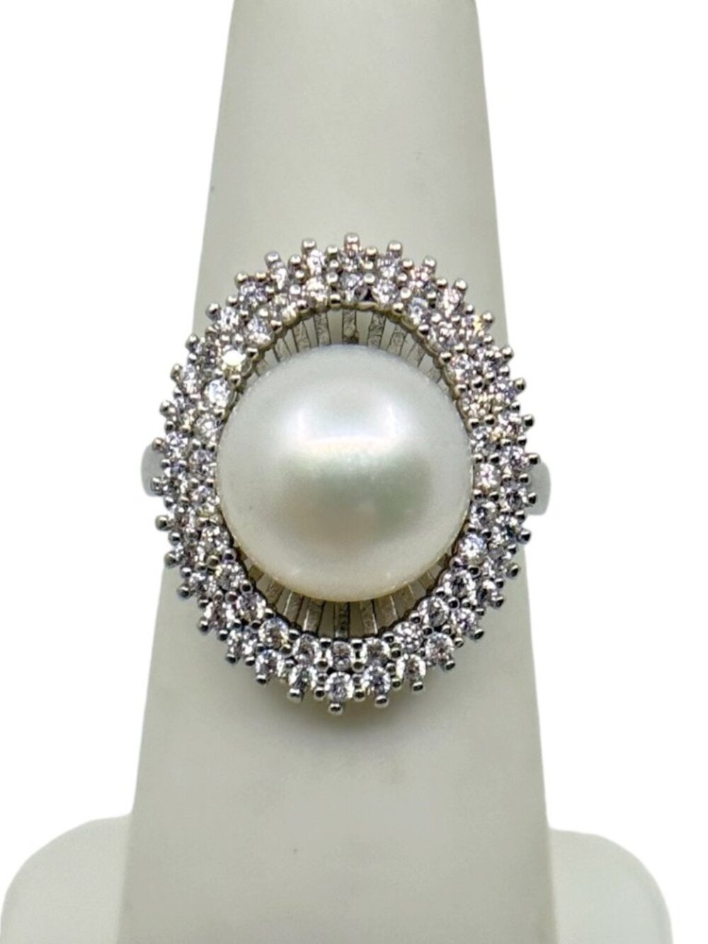 CP 925 sterling silver 11mm freshwater pearl & cubic zirconia ring - GM1245